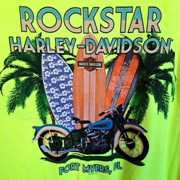 Harley-Davidson Women's XL Neon Yellow T-Shirt Rockstar Fort Myers, Florida - Picture 1 of 7